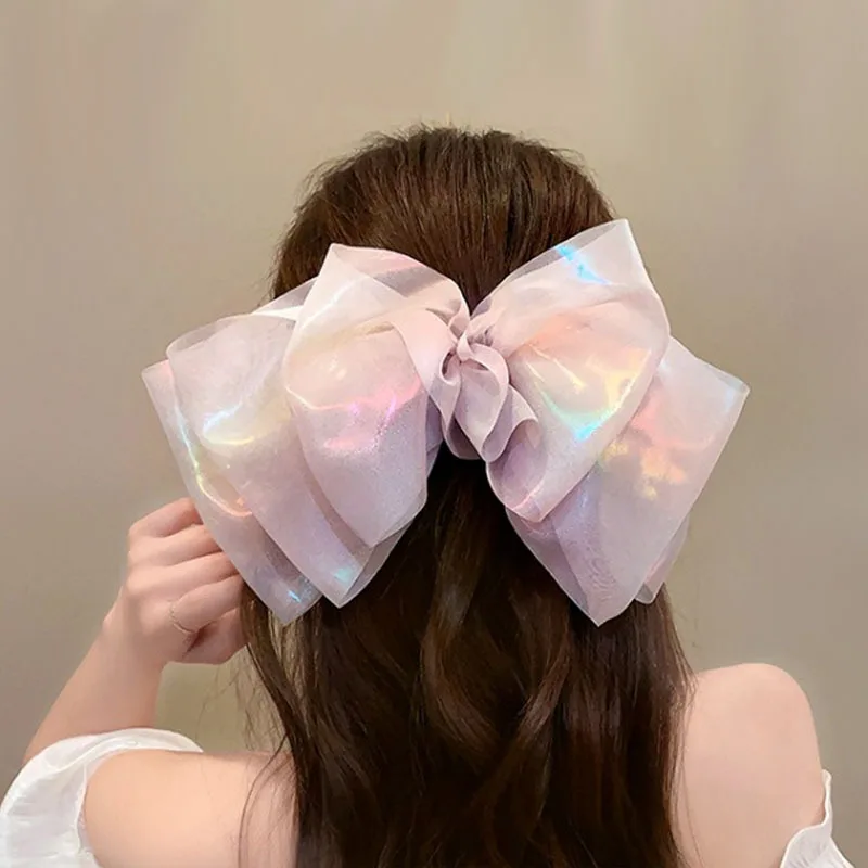 Top Trends: Chic Chiffon Shimmering Mesh Big Bow Spring Barrettes Hair Clips For Women Accessories Korean Elegant High Crown Bowknot Hairpin Shoppable Styles - Image 2