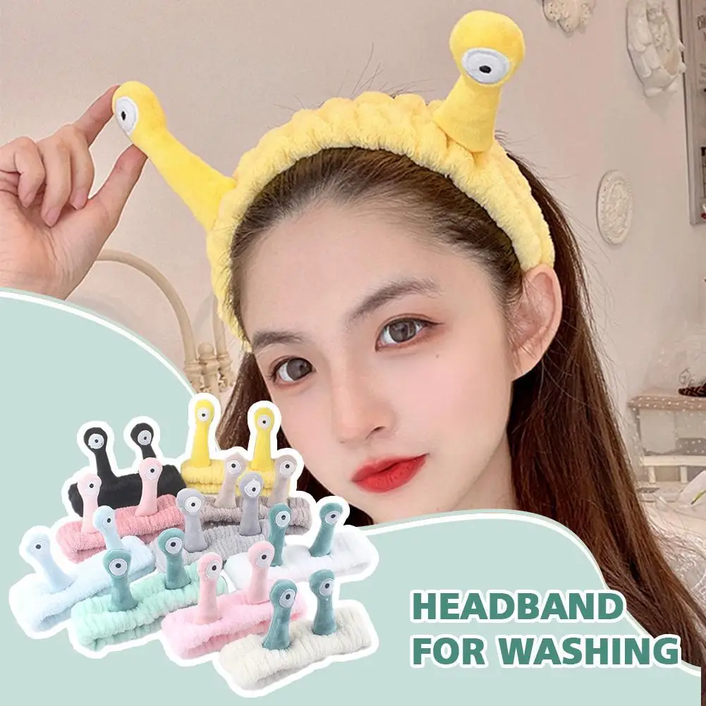 Top Trends: Cartoon Big Eye Snail Headband Cute Elastic Wash Face Makeup Hair Band Soft Warm Coral Fleece Hairbands For Women Girls Turban Shoppable Styles