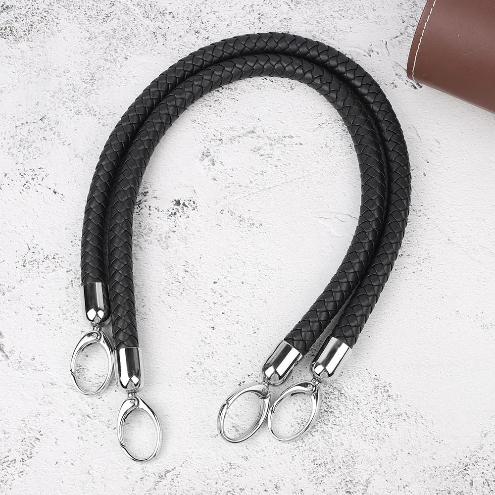 Top Trends: 2pcs PU Leather Black Braided Rope Handles For Handbag Shoulder Bag Strap Handmade Bag DIY Accessories Silver Metal Hook Buckle Shoppable Styles