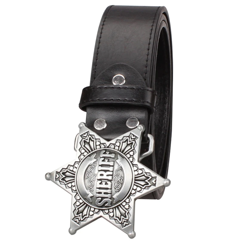 Top Trends: Fashion Belt Men Police Sheriff Badge Sign Hexagonal Six-point Star Metal Buckle Waistband Halloween Costume Shoppable Styles - Image 5