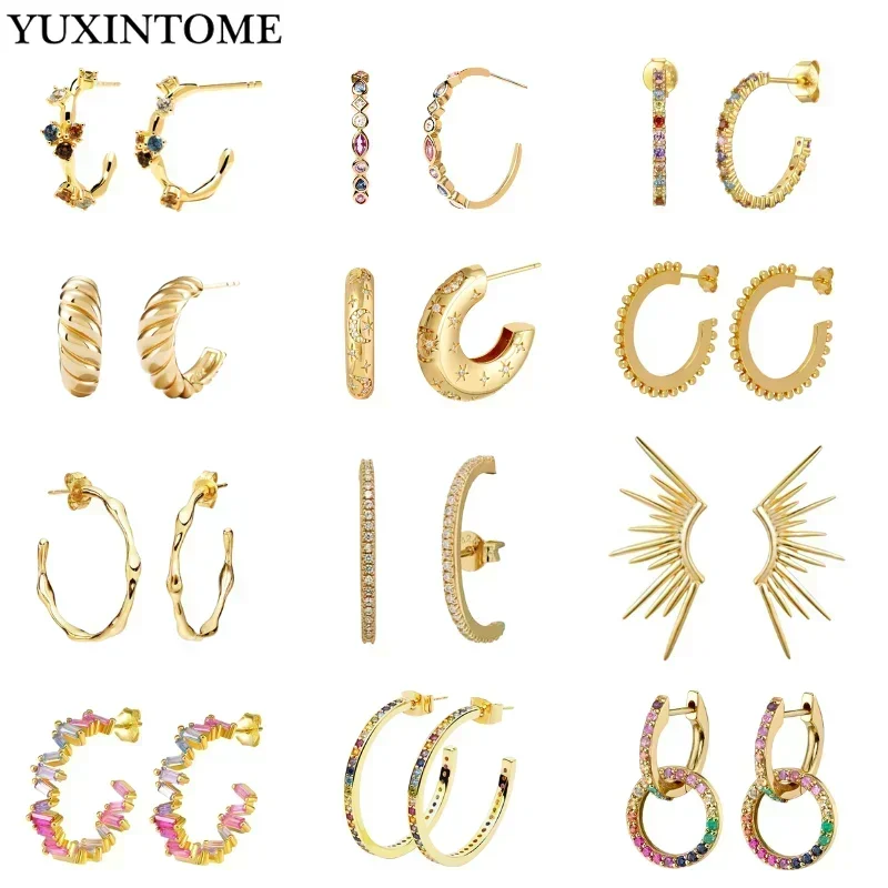 Top Trends: Women 925 Sterling Silver Ear Needle Big C Hoop Stud Earrings Exquisite Crystal Colored Zircon Gold Fashion Party Huggie Jewelry Shoppable Styles