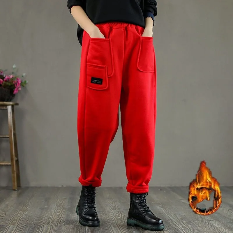 Top Trends: Women's Elastic Waist Solid Patchwork Pocket Harlan Autumn And Winter New Sporty High Waist Loose All Match Casual Guard Pants Shoppable Styles - Image 2