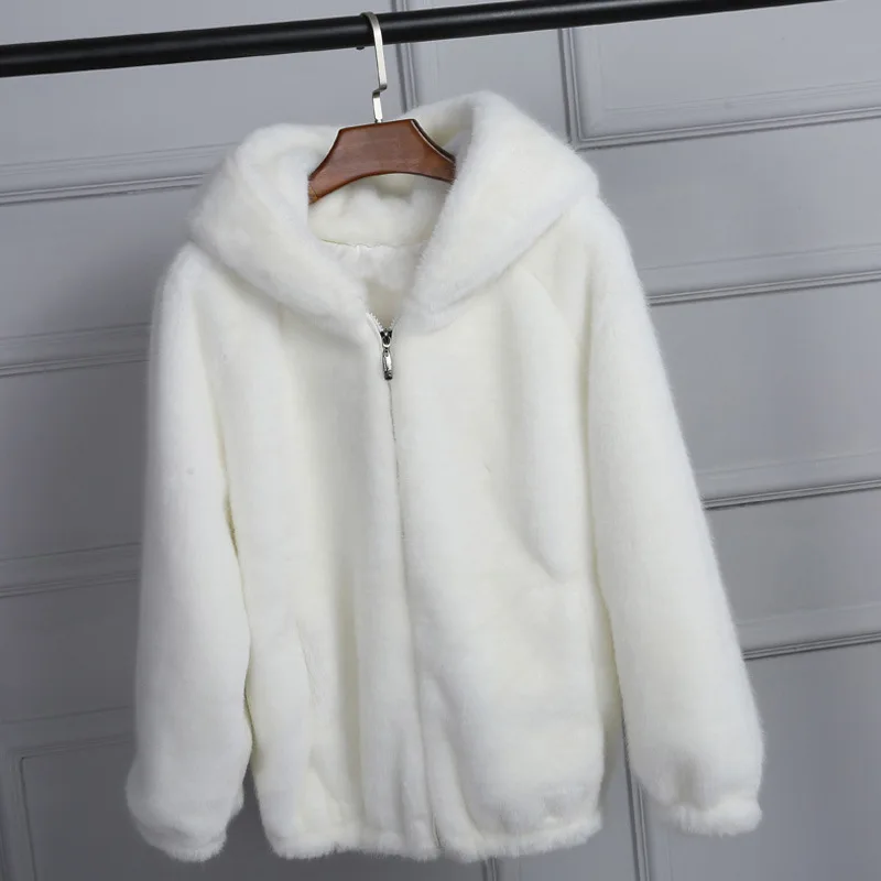 Top Trends: Lady Artificial Fur Hooded Soft 2022 Women's Jacket White Grey Pink Rabbit Imitation Fur Outcoat Winter Grass Mink Faux Fur Coat Shoppable Styles