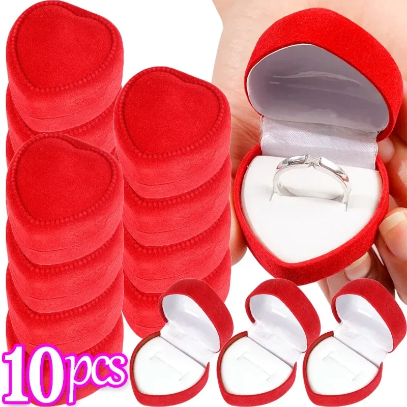 Top Trends: 1-10pcs Velvet Red Heart Shape Ring Boxes Jewelry Mini Case Earrings Display Holder Gift Couple Wedding Ring Container Wholesale Shoppable Styles