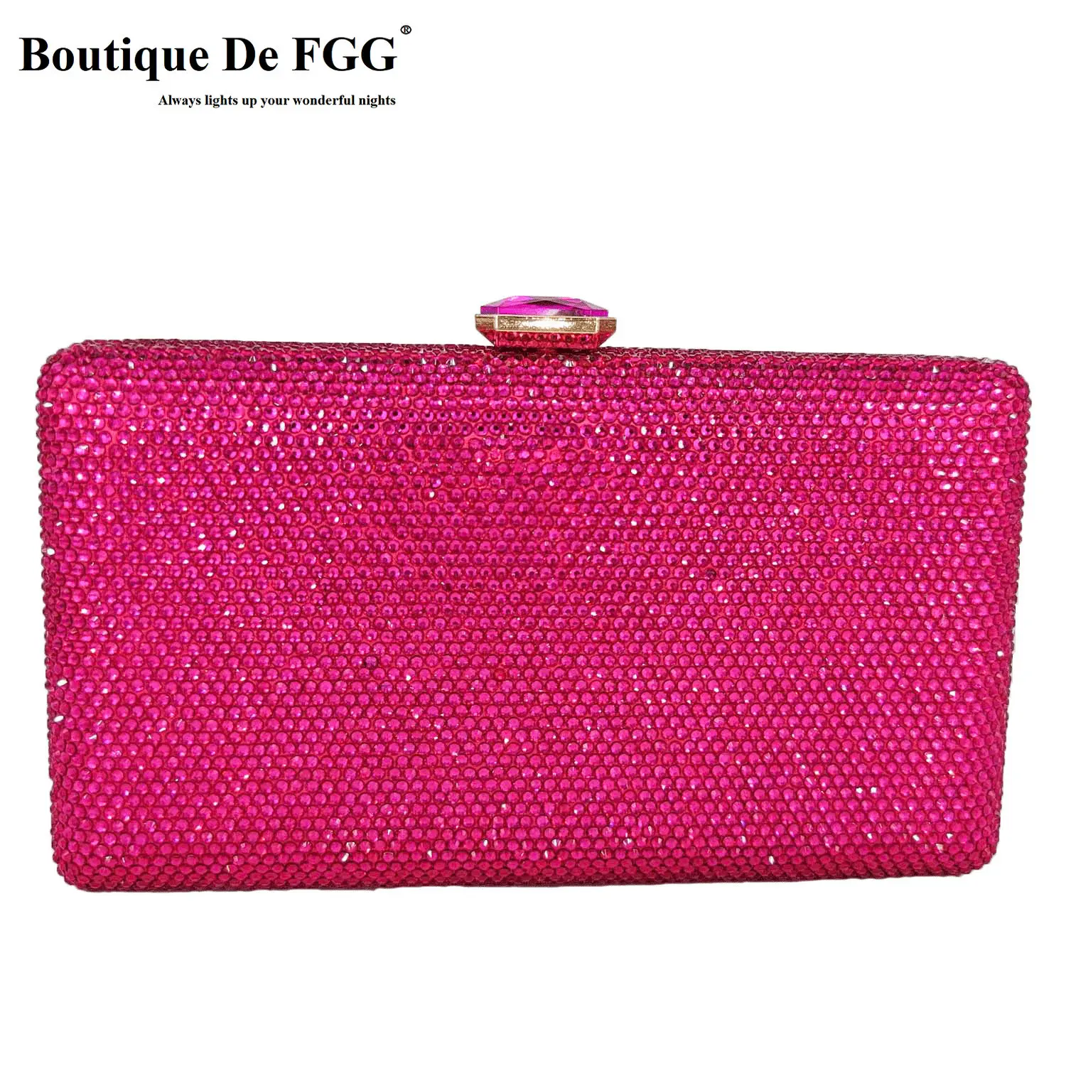 Top Trends: Boutique De FGG Fuchsia Women Crystal Clutch Evening Bags Wedding Bridal Rhinestone Box Handbags Party Dinner Diamond Purse Shoppable Styles