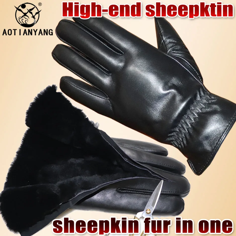 Top Trends: Genuine Leather Gloves Sheepskin Wool Natural Fur Men&#039;s Thickened Warm Winter Women&#039;s Ski Touch Screen Wind Cold Riding Driving Shoppable Styles