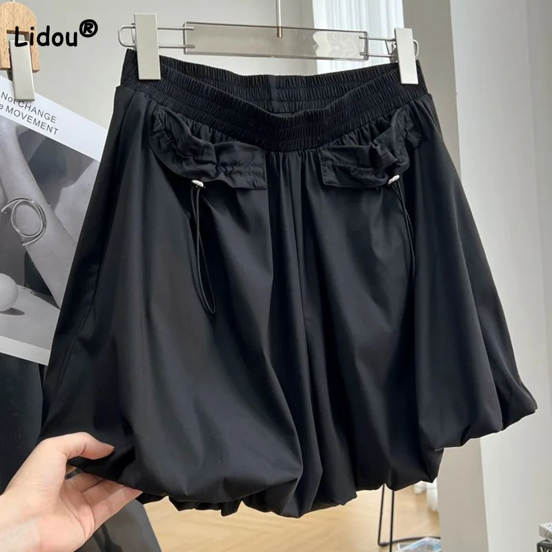 Top Trends: Korean Simplicity Elastic High Waist Solid Color Shorts 2023 Summer Casual Women&#039;s Clothing Loose All-match Wide Leg Shorts Shoppable Styles