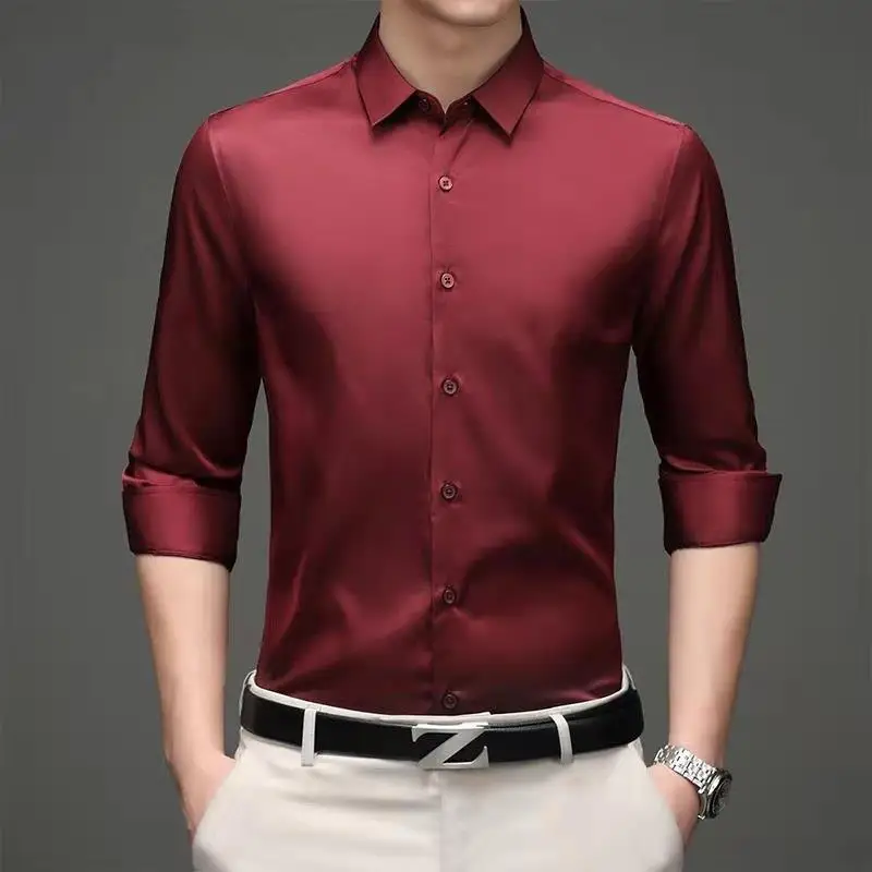 Top Trends: Spring And Summer Long-sleeved Men&#039;s Shirt Thin Business Dress Ice Silk Wrinkle Resistant Non-ironing Solid Color POLO Collar Shoppable Styles