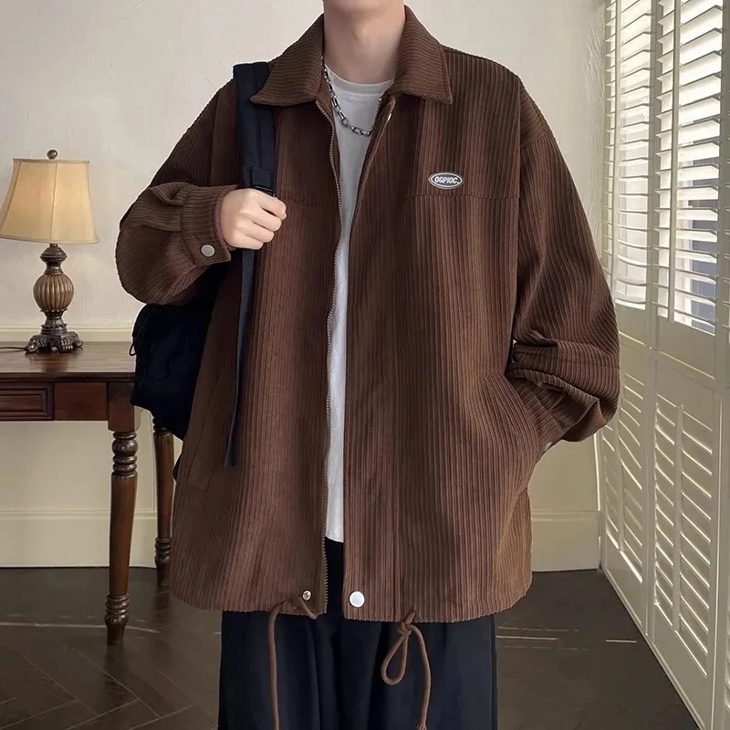 Top Trends: Spring Fashion Men&#039;s Casual T-Shirt Loose Soft Versatile Tops Zipper Corduroy Jacket Coat Cool Boys Solid Printi Drawstring Shoppable Styles