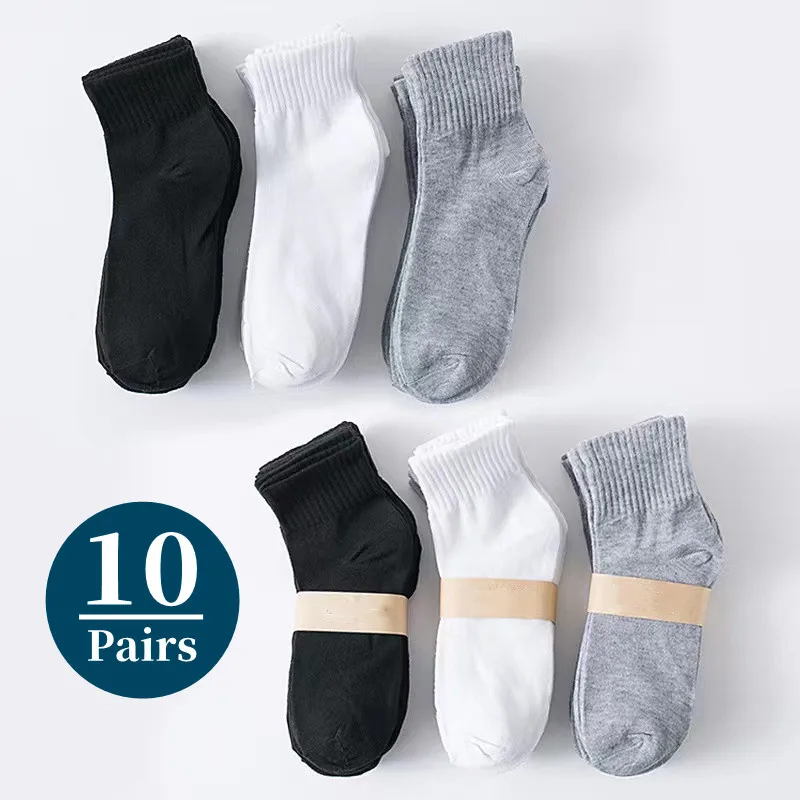 Top Trends: 10Pairs / Men's Mid-tube Socks Polyester Cotton Summer Autumn Thin Solid Color Black Breathable Soft Classic Business Men's Socks Shoppable Styles