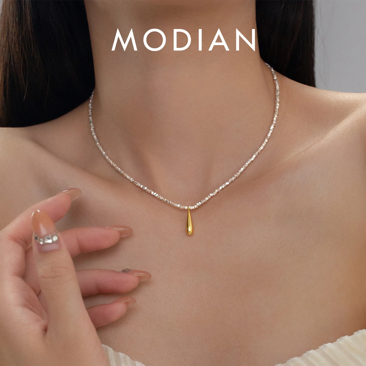 Top Trends: MODIAN 925 Sterling Silver Geometric Fashion Link Chain Necklace Classic Gold Color Water Drop Pendant For Women Fine Jewelry Shoppable Styles