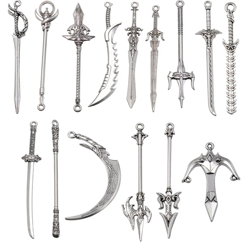 Top Trends: 10PCS 15 Styles Mixed Alloy Antique Knight Sword Knife Gun Bow Charms For Jewelry Making DIY Handmade Weapons Pendant Shoppable Styles - Image 5