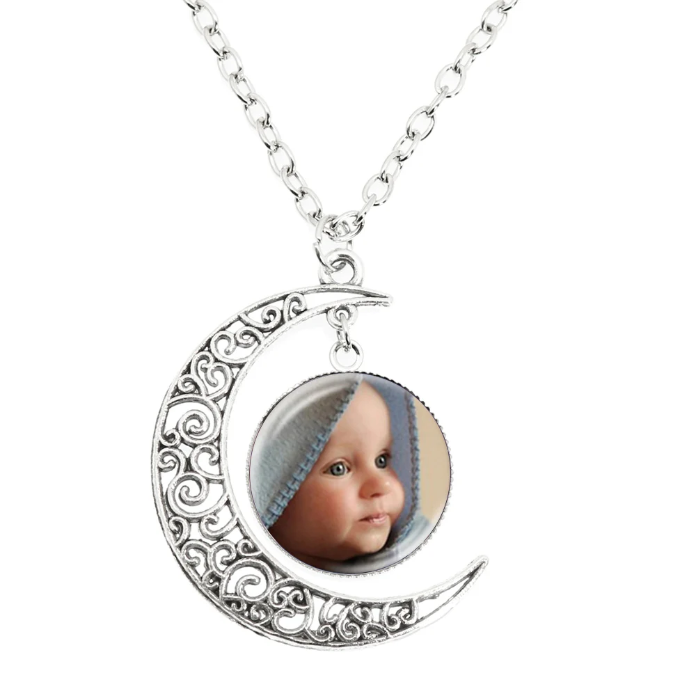 Top Trends: New Personalized Custom Moon Pendant Necklace Glass Cabochon Pendants Round Jewelry Mum Dad Baby Grandpa Parents Custom Gifts Shoppable Styles