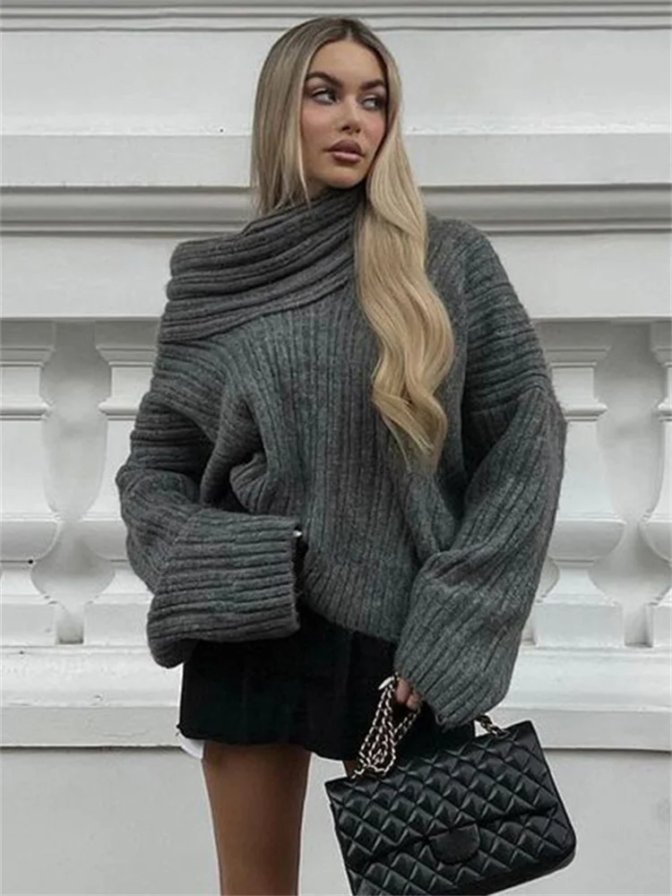 Top Trends: Tossy Off-Shoulder Solid Knit Sweater Women Casual Loose Long Sleeve Patchwork Oversized Sweater Slim Fashion Pullover Female Shoppable Styles