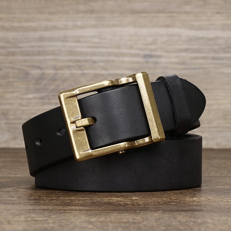 Top Trends: Thick Cowhide Copper Buckle Genuine Leather Casual Jeans Belt Men High Quality Retro Luxury Male Strap Designer Leather Belts Shoppable Styles - Image 5