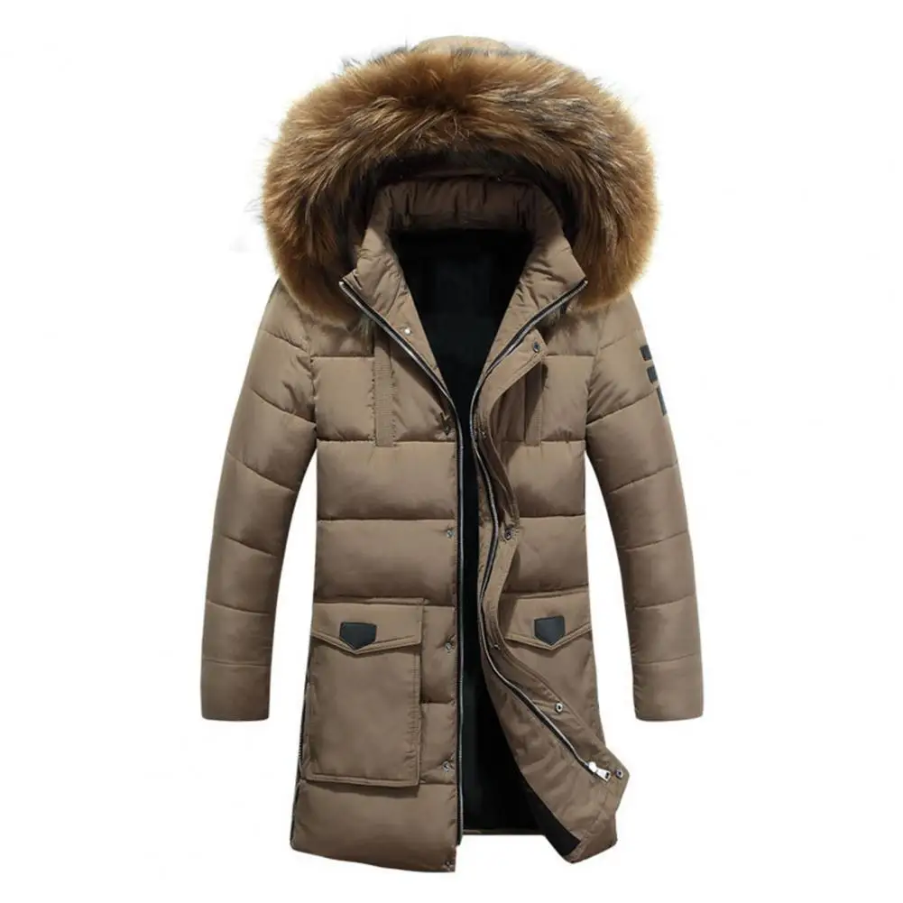 Top Trends: Winter Men Cotton Coat Hooded Faux Fur Thick Padded Long Sleeve Windproof Warm Heat Retention Mid Length Detachable Hat Jacket Shoppable Styles