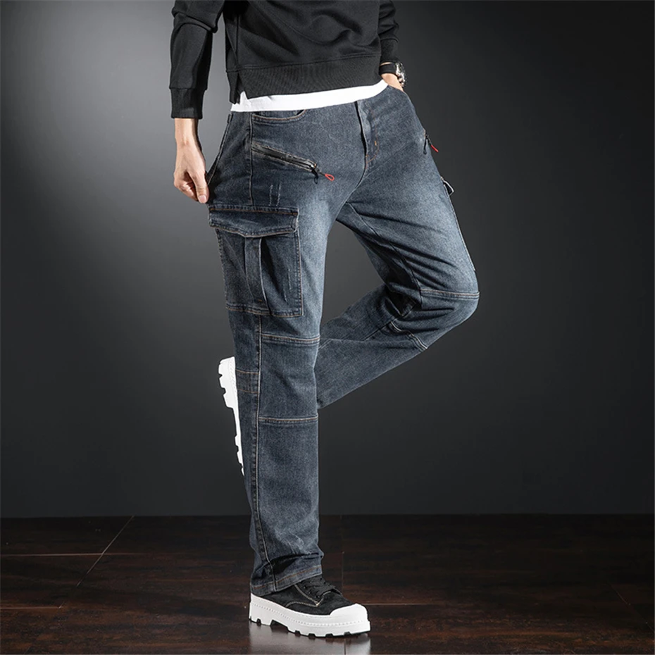 Top Trends: Plus Size Denim Pants Men Straight Jeans Moto Biker Jeans Fashion Casual Blue Denim Pants Male Big Size Trousers Shoppable Styles - Image 2