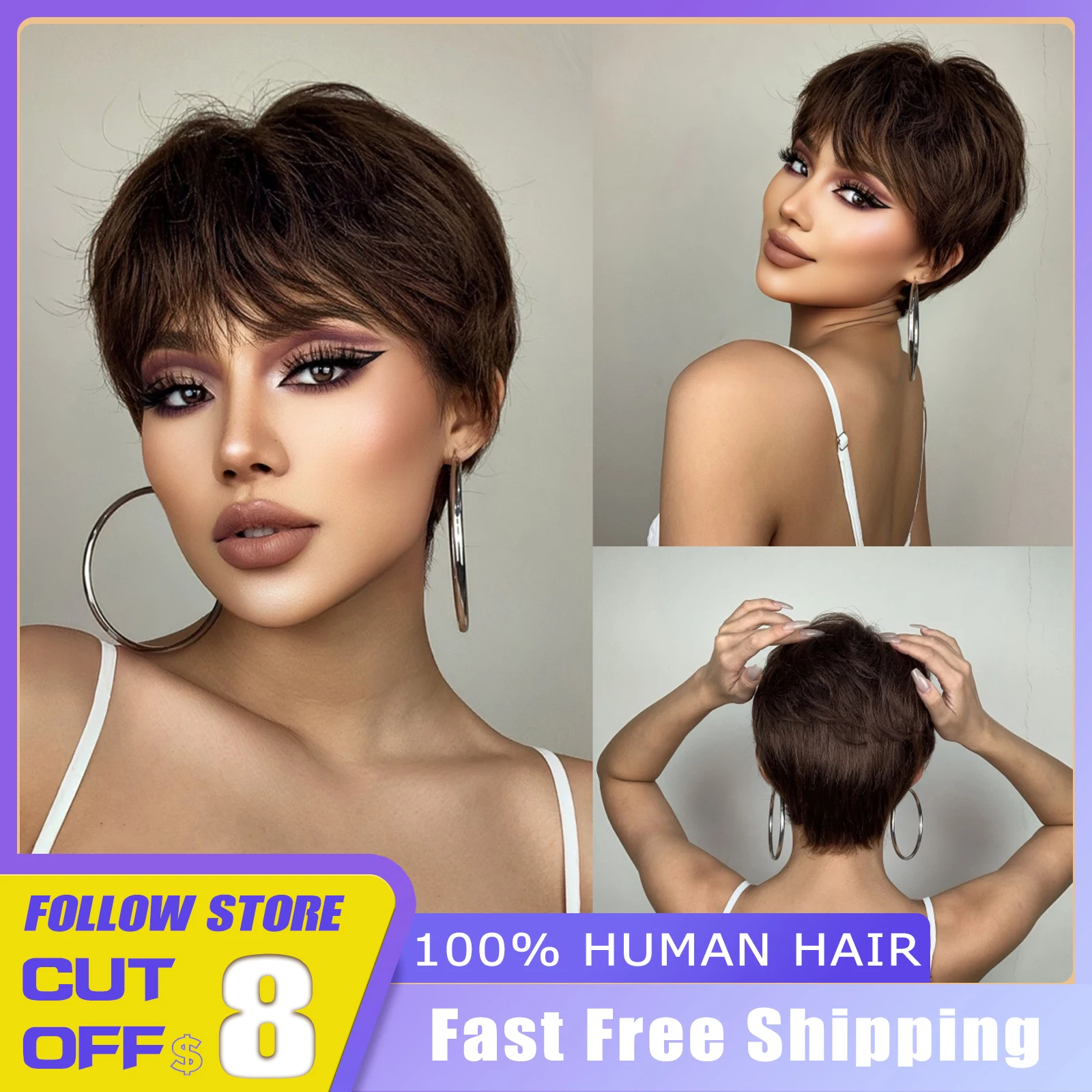 Top Trends: Glueless Human Hair Wigs For Black Women Short Brown Layered Human Natural Hair Pixie Cut Daily Wig Machine Made Human Hair Shoppable Styles