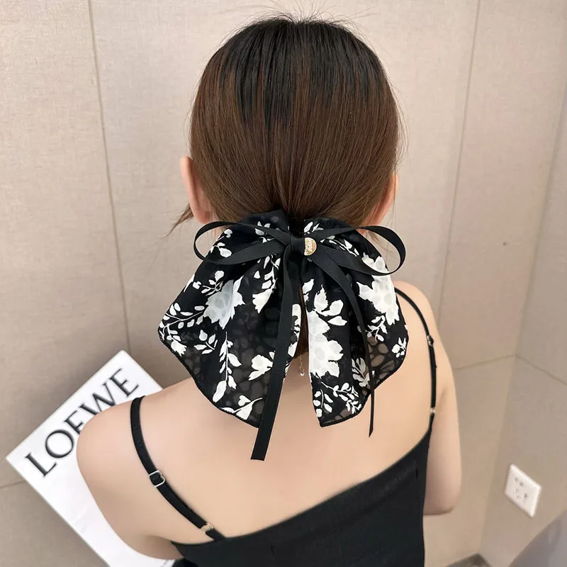 Top Trends: New Classy Women's Floating Ribbon Bow Ponytail Hair Ring Retro Ink Broken Flower Hairband Headband Girls Hair Accessories Gifts Shoppable Styles - Image 3