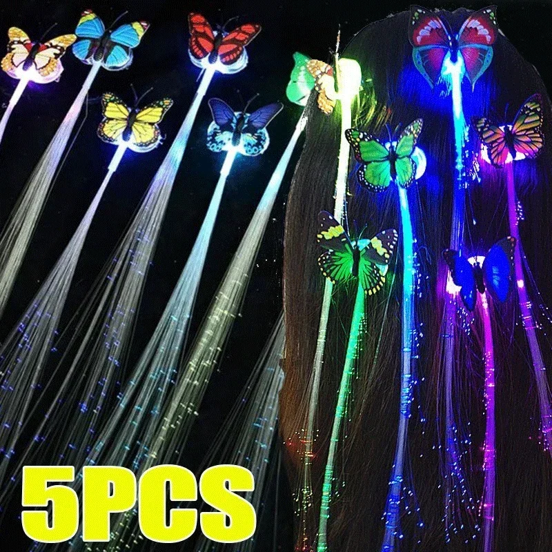 Top Trends: 1-5PCS Colorful Butterfly Light Braids Glowing Flash LED Hair Braid Clip Haripin Wigs Ligth Up Party Christmas Hair Accessories Shoppable Styles