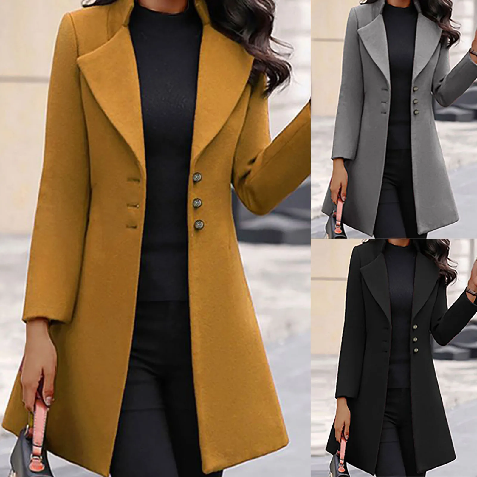 Top Trends: Women Long Sleeve Woolen Coat Lapel Solid Color Long Jacket Coat Korean Version New Fall Fashion Long Cardigan Shoppable Styles