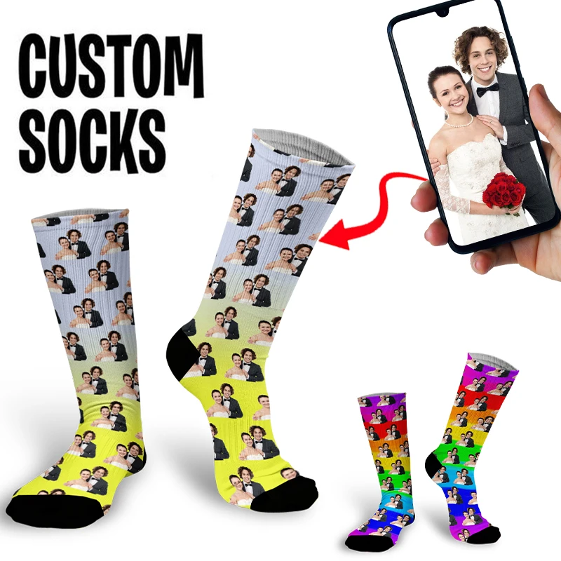 Top Trends: DIY Private Design Rainbow Gradient Cotton Sock Facial Custom Harajuku Novelty Long Socks Surprise Gift To Family Friends New Shoppable Styles