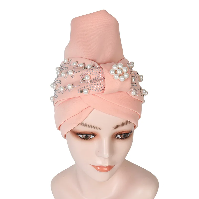 Top Trends: Pearls Beading African Turban Cap Auto Gele Headtie Nigerian Wedding Geles Female Head Wraps Muslim Headscarf Hijab Bonnet Shoppable Styles - Image 3