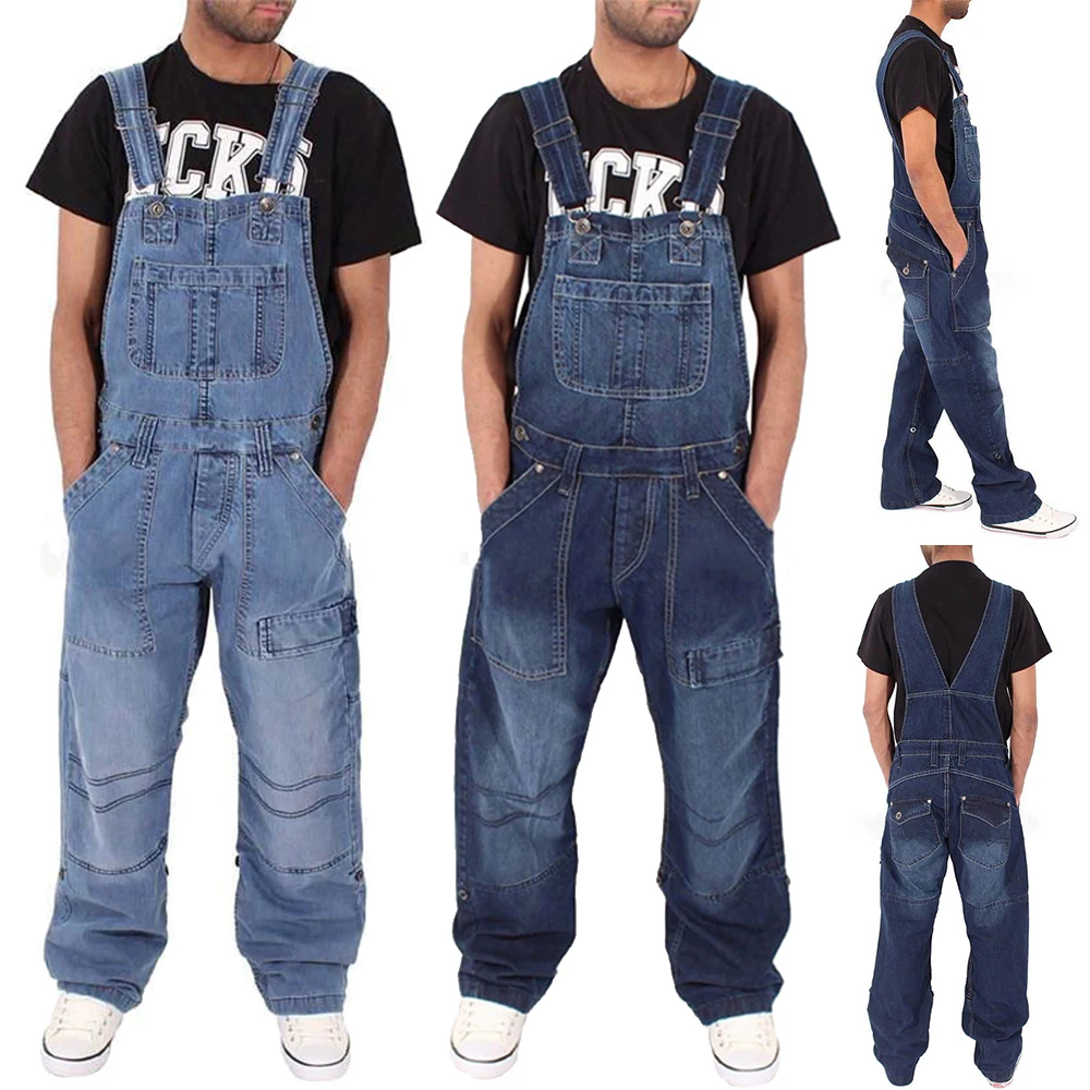 Top Trends: New Men's Harajuku Fashion Denim Overalls Casual Man Jeans Overalls Male Width Suspenders Jumpsuit Loose Work Pants M-5XL Shoppable Styles