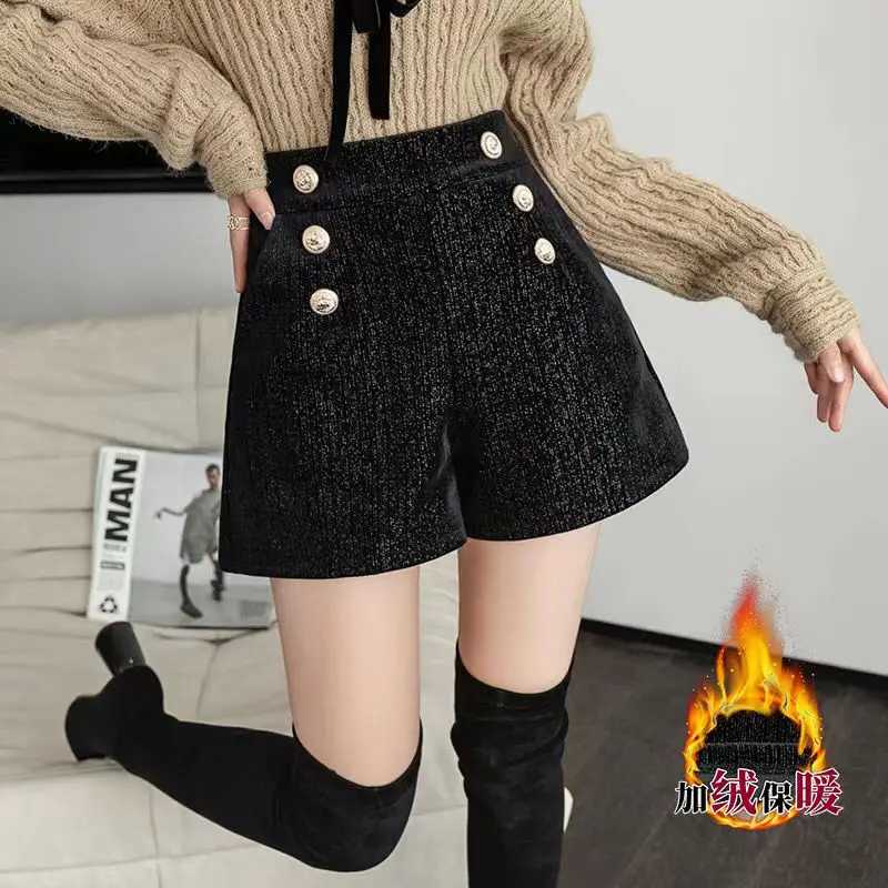 Top Trends: Autumn Winter New Fashion High Waist Black Shorts Solid Color All-match A-line Wide Leg Pants Casual Elegant Women Clothing Shoppable Styles