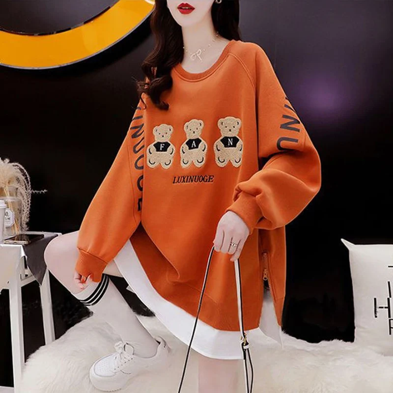 Top Trends: Fashion Printed Zipper Cartoon Sweatshirts Female Clothing 2023 Autumn Winter Oversized Casual Tops Fake Two Pieces Sweatshirts Shoppable Styles