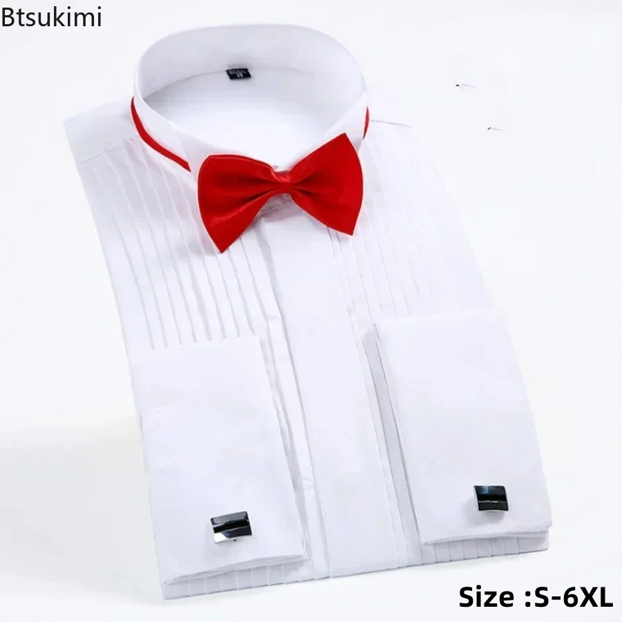 Top Trends: New Men's Wedding Party Club Dress Shirts With Bowtie Slim Fit Solid Wing Tip Collar Tuxedo Shirt Long Sleeve Male Shirts Tops Shoppable Styles