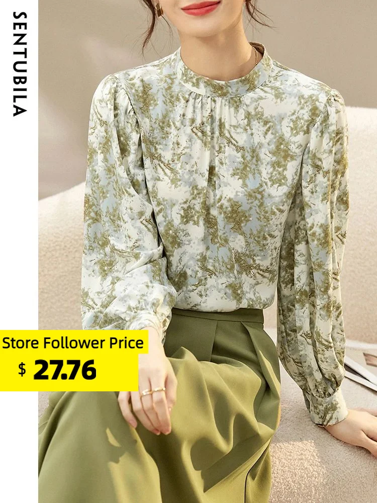 Top Trends: Sentubila Flower Print Chiffon Shirts & Blouses Women 2023 Spring Autumn Lantern Long Sleeve Blouse Keyhole Back Top 123V45159 Shoppable Styles