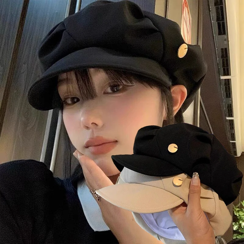 Top Trends: Vintage Octagonal Hats Women Solid Color Pleated Berets Artist Painter Newspaper Cap Winter Autumn Casual Street Brim Caps Shoppable Styles