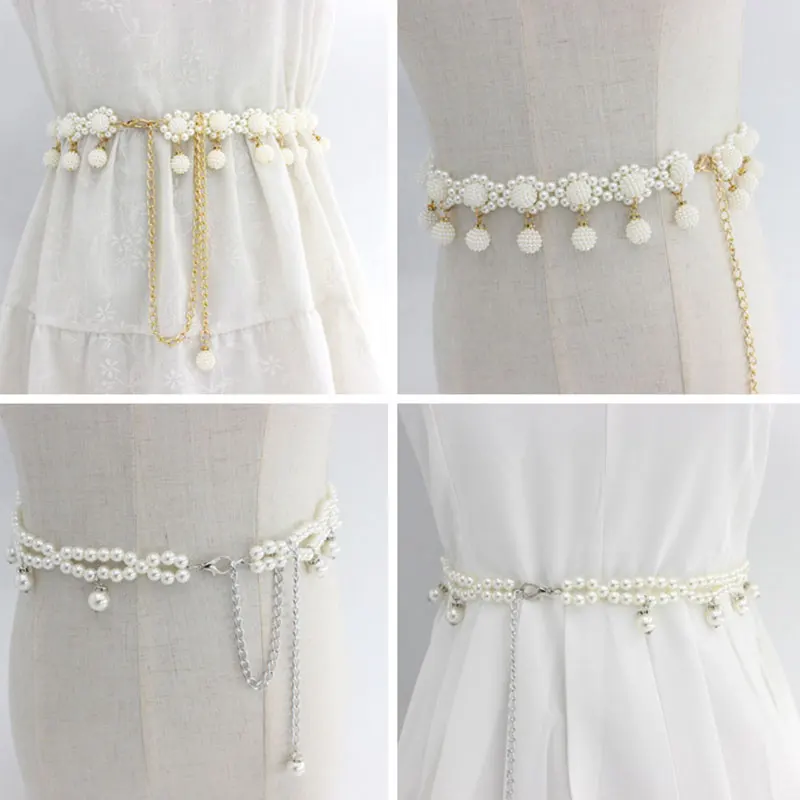 Top Trends: 1 Pcs Women Belt Pearl Decorative Metal Belt Beaded Hook Waist Chain Dress Decorative Waist Elegant Thin Waistband Shoppable Styles