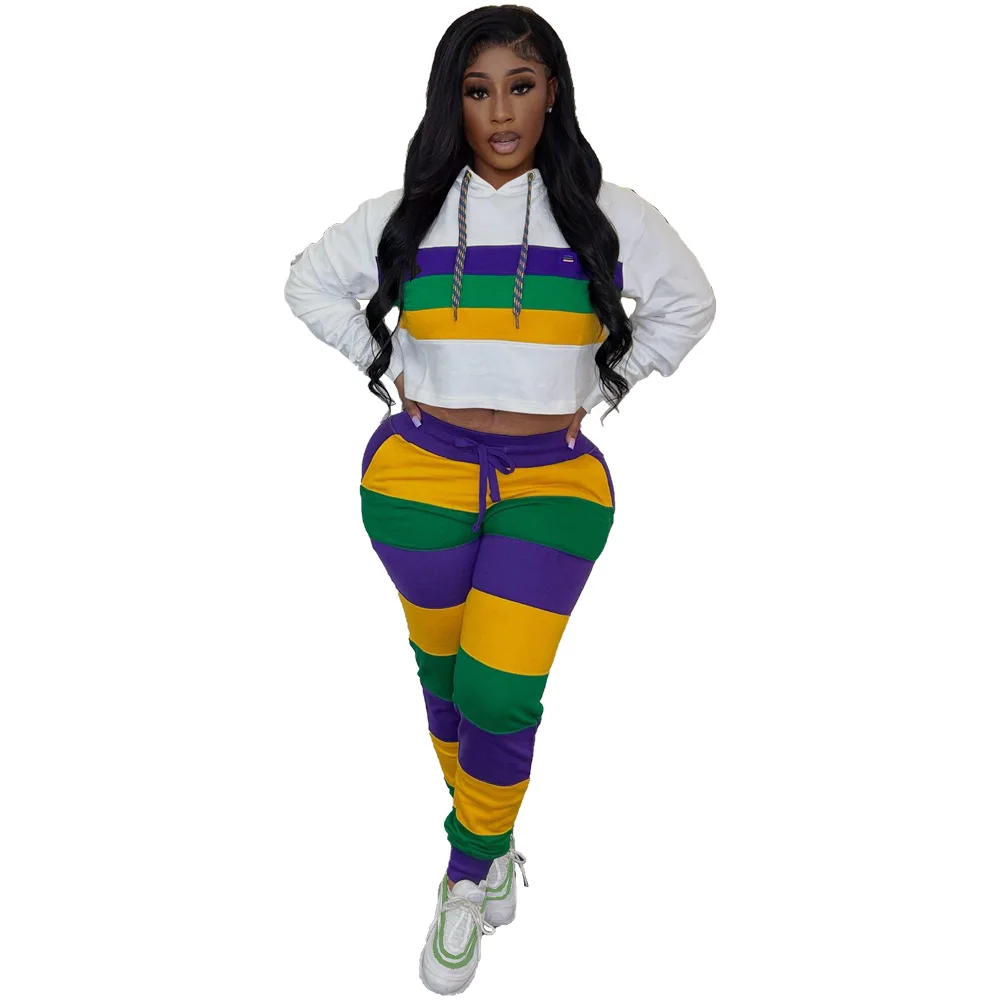 Top Trends: Women Mardi Gras 2 Piece Hoodie Set Ladies Fat Tuesday Yellow Green Purple Hoodie Pants Outfits Shoppable Styles - Image 6