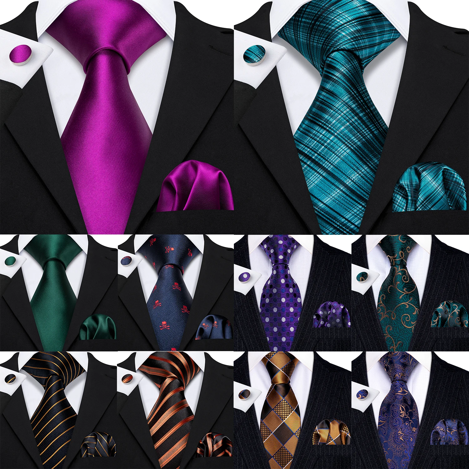 Top Trends: Silk Mens Tie Hanky Cufflinks Set Jacquard Solid Check Striped Purple Teal Gold Black Neckties For Wedding Business Barry Wang Shoppable Styles