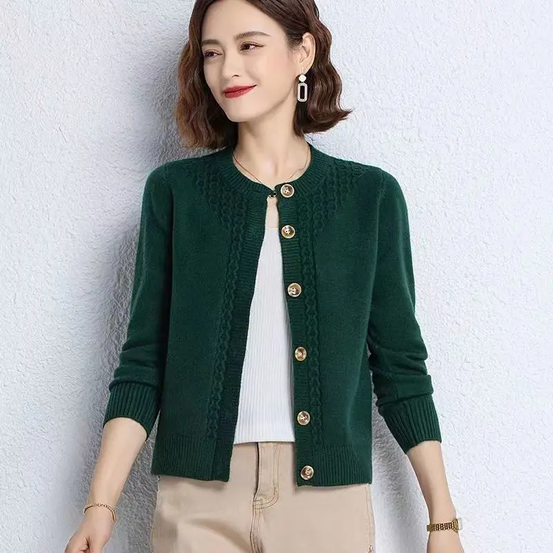 Top Trends: Elegant O-Neck Button Casual Cardigan Sweaters Women's Clothing 2023 Autumn Oversized Knitted All-match Solid Color Korean Tops Shoppable Styles - Image 4