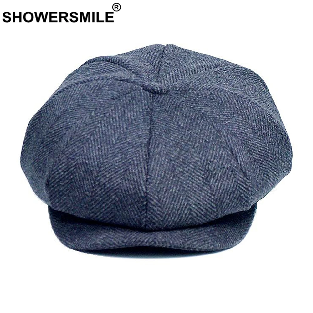 Top Trends: SHOWERSMILE Tweed Plaid Newsboy Cap Wool Men Hat British Style Gatsby Flat Cap Woolen Octagonal Cap Autumn Winter Male Beret Shoppable Styles