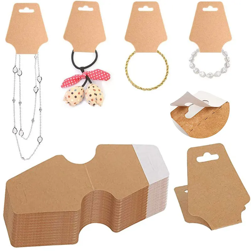 Top Trends: 25 / 50pcs 5x12cm Kraft Paper Packing Card Blank Adhesive Hang Tag For DIY Jewelry Necklace Bracelet Hairband Display Retail Label Shoppable Styles