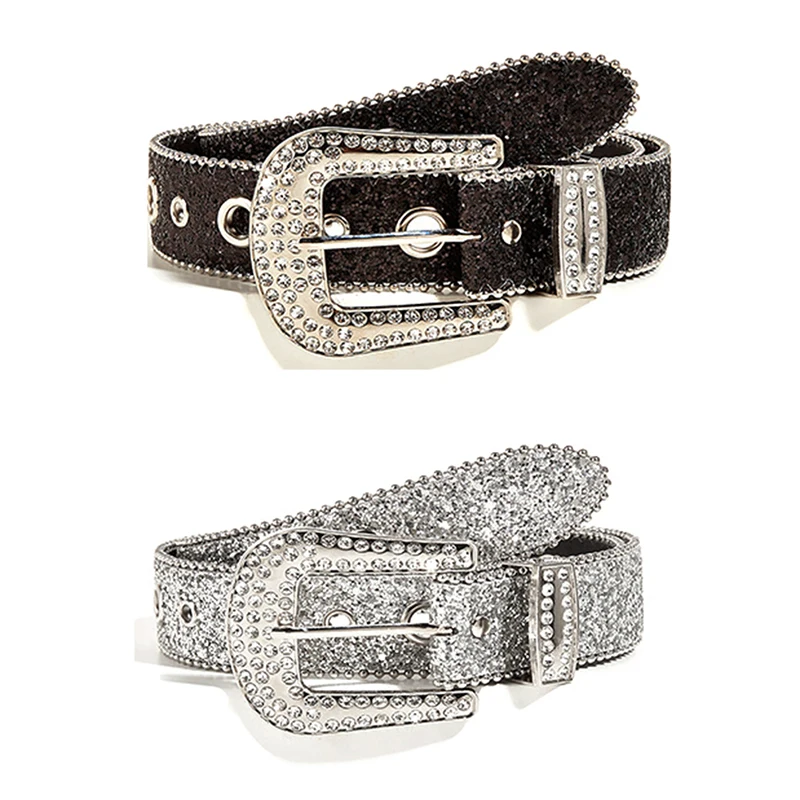 Top Trends: Goth Rhinestone Belts Women PU Leather Strap Bling Diamond Crystal Waist Belts Western Cowboy Y2K Girls Fashion Belt For Jeans Shoppable Styles