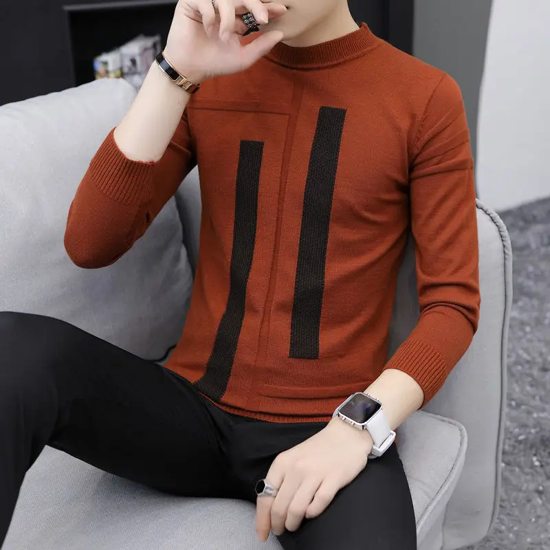 Top Trends: Fashion Stand Collar Spliced Korean Sweaters Men&#039;s Clothing 2023 Autumn Winter Loose Knitted All-match Pullovers Casual Tops Shoppable Styles