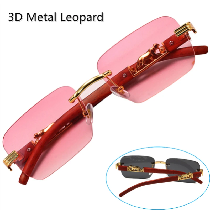 Top Trends: New 3D Metal Leopard Rimless Rectangle Vintage Sunglasses For Men Fashion Brand Tinted Glasses Women Gradient Eyewear UV400 Shoppable Styles