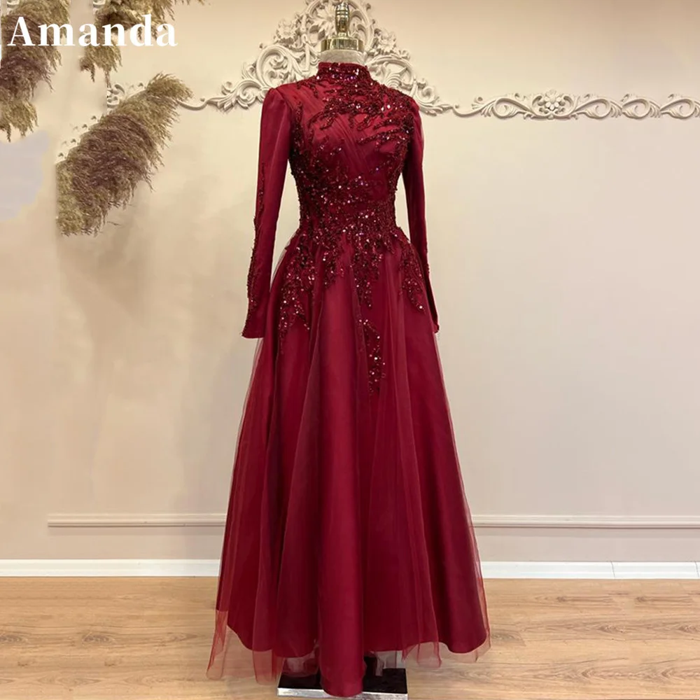 Top Trends: Amanda Elegant High Neck Prom Dress 2023 Sequins A-line Evening Dress Beading Embroid Party Dress Modest فساتين مناسبة رسمية Shoppable Styles