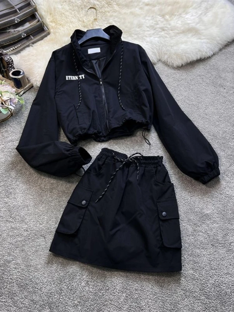 Top Trends: Deeptown Techwear Skirt Sets Women Harajuku Hip Hop Y2K Mini High Waist Dress Sets Vintage Elasticity Two Piece Set Sport Outfit Shoppable Styles