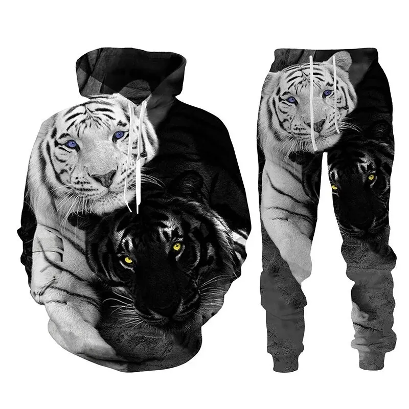 Top Trends: 2023 New Autumn Men's Animal Tiger Hooded Sweatshirt Printed Men Sportswear Pants Two-piece Set Autumn Fashion Men Clothing Set Shoppable Styles - Image 3