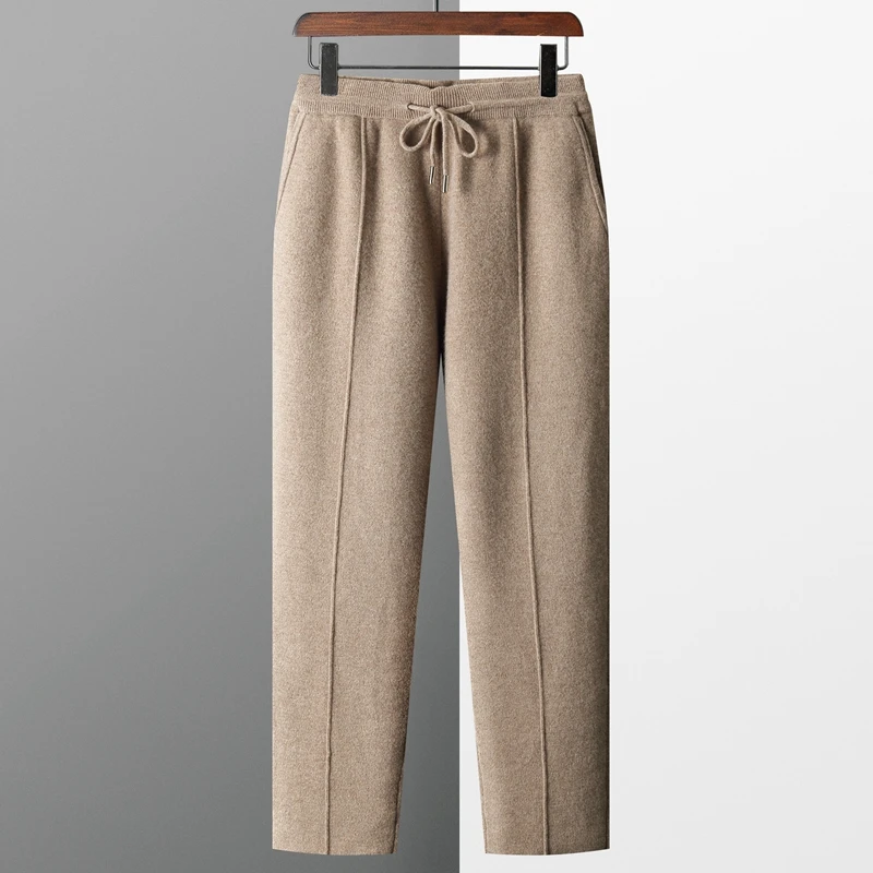 Top Trends: 100% Pure Wool Men's Wool Pants 2023 Autumn Winter Thickened Knitted Long Pants Slim Fitting Solid Color Warm Flat Corner Pants Shoppable Styles