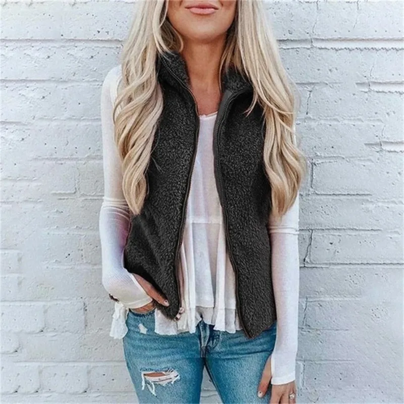 Top Trends: 2023 Autumn And Winter Women&#039;s Standing Neck Pocket Zipper Solid Loose Plush Vest Fashion Casual Elegant Cardigan Coat Tops Shoppable Styles