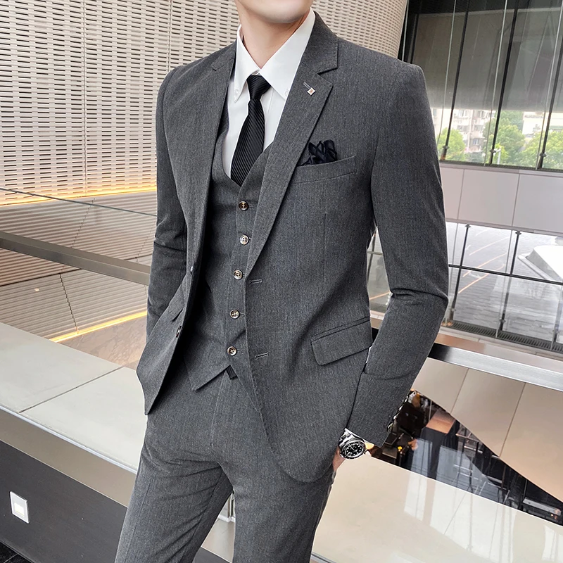 Top Trends: Formal Business Wedding 3 Pieces Suit Set 2023 Blazers Jacket Pants Vest Trousers Dress Waistcoat Men Suits Formal Party Dress Shoppable Styles - Image 3