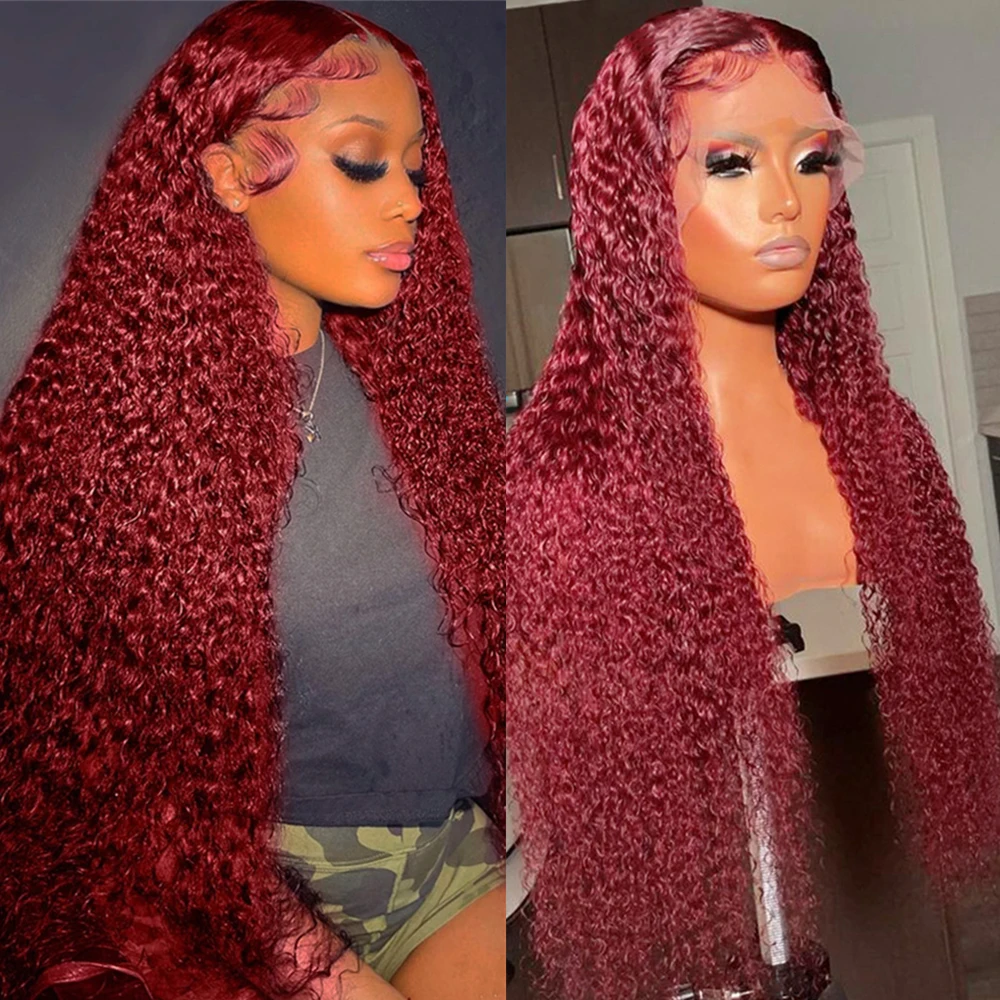 Top Trends: 13x4 Deep Curly Lace Frontal Wig Transparent 99J Burgundy Lace Front Wigs Red Colored HD Deep Wave Pre-Plucked Human Hair Wigs Shoppable Styles