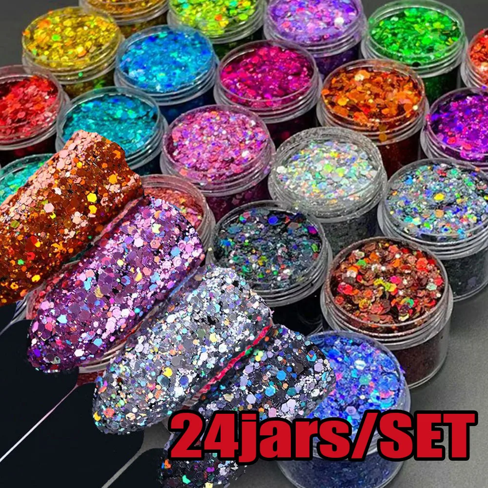 Top Trends: 24 Colors Iridescent Nail Art Glitter Sequins Set Net-5g Holographic Colorful Sparkly Hexagon Flakes 2023's Bottled Nail Sequins Shoppable Styles